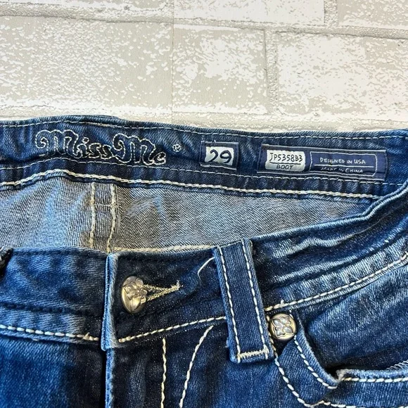 Miss Me Dark Blue Boot Cut Jeans with Embroidered Pocket - Picture 4 of 7